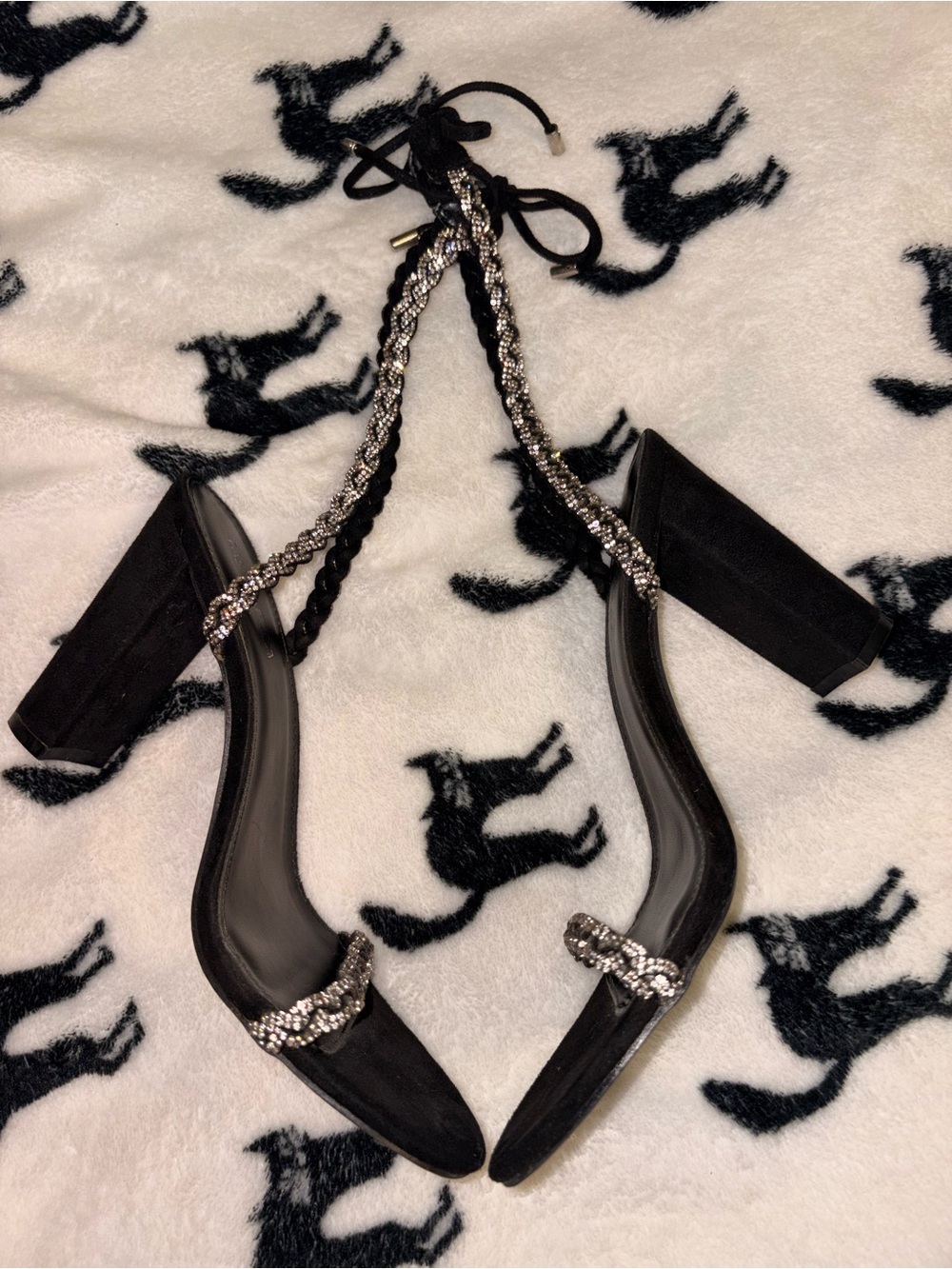 Fashion Nova Black Rhinestone Strappy High Heel Sandals